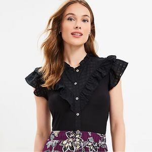 LOFT Black Flutter Sleeve Top, Women’s Size XS